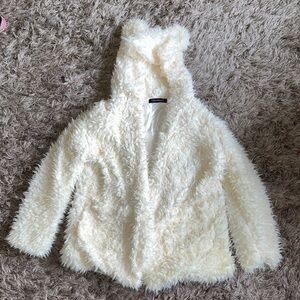 Zanzea Women’s Large Super Soft Cream Faux Fur Front Pocket Hooded Teddy Jacket